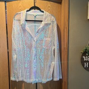 POL Iridescent Sequin Mesh Top